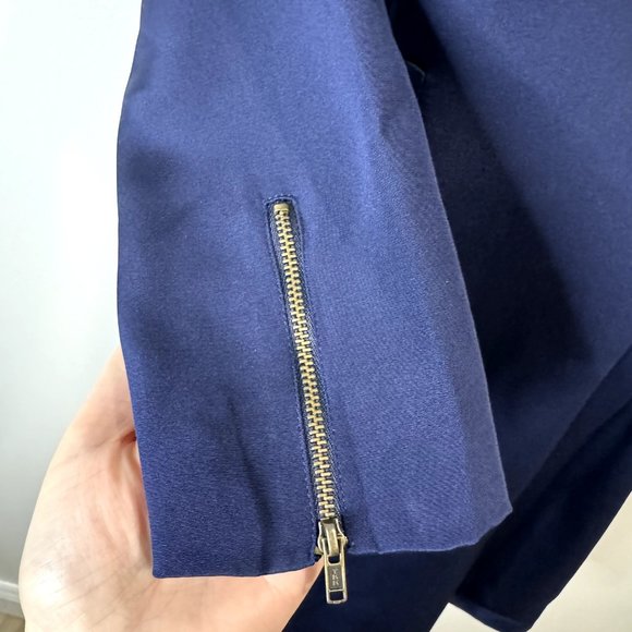 Adam Lippes Navy Blue Silk Satin Dress Size 0 Zipper Scoop Neck Mini 3/4 Sleeve - Picture 4 of 10